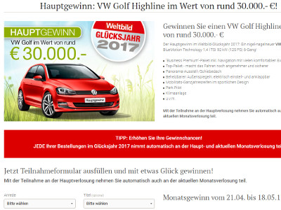 Gewinnspiel: Weltbild verlost einen VW Golf