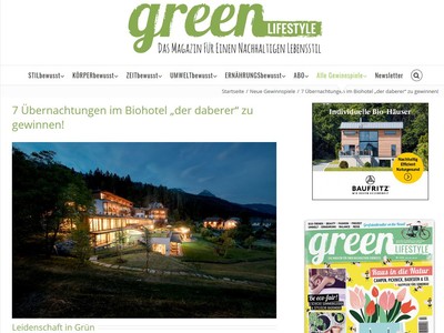 Gewinnspiel: green Lifestyle Gewinnspiel: Aufenthalt im Biohotel 