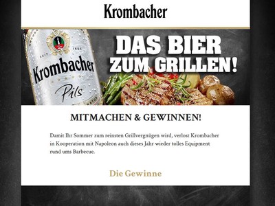 Gewinnspiel: Krombacher Gewinnspiel: Napoleon Gourmet Grill, Gasgrill mit Wagen und mehr wird verlost