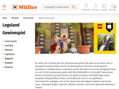 Gewinnspiel: Müller Gewinnspiel: Legoland Tageskarten werden verlost