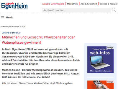Gewinnspiel: mein Eigenheim Gewinnspiel: Luxusgrill, Pflanzbehälter und mehr wird verlost