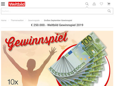 Gewinnspiel: Weltbild Gewinnspiel: Bargeld zu gewinnen