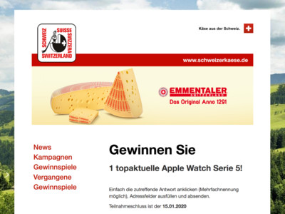 Gewinnspiel: Schweizer Käse Gewinnspiel: Apple Watch Series 5 wird verlost