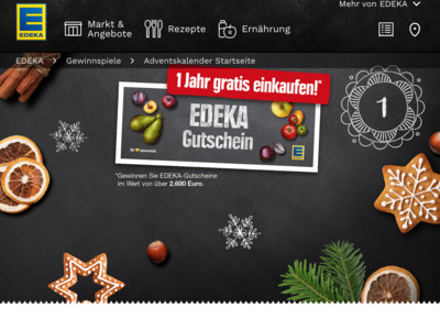 Gewinnspiel: Edeka Adventskalender: 1 Jahr gratis einkaufen und mehr wird verlost