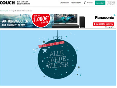 Gewinnspiel: Couch Adventskalender: Beauty, Technik und Fashiongewinne werden verlost