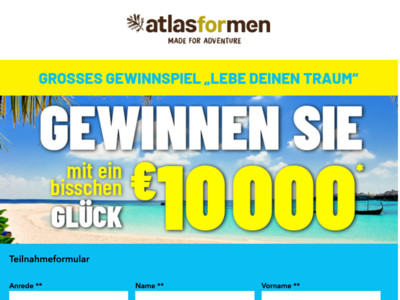 Gewinnspiel: Atlas for Men Gewinnspiel: 10.000 Euro werden verlost