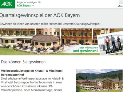 Gewinnspiel: AOK Bayern Gewinnspiel: Wellnessurlaub und mehr zu gewinnen