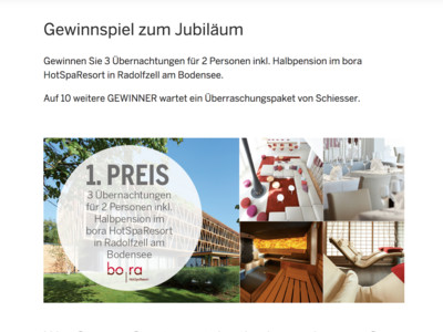 Gewinnspiel: Schiesser Gewinnspiel: Aufenthalt am Bodensee und mehr zu gewinnen