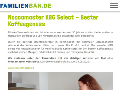 Gewinnspiel: Familienban.de Gewinnspiel: Kaffeemaschine zu gewinnen