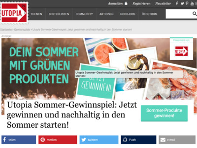 Gewinnspiel: Utopia Sommergewinnspiel: tolle Preise gewinnen