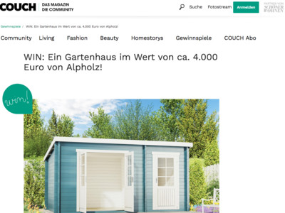 Gewinnspiel: Couch Gewinnspiel: Gartenhaus gewinnen