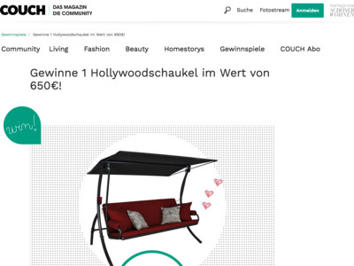 Gewinnspiel: Couch Gewinnspiel: Hollywoodschaukel gewinnen