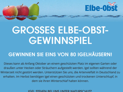 Gewinnspiel: Elbe-Obst Gewinnspiel: Igel-Haus gewinnen