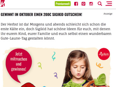 Gewinnspiel: Kribbelbunt Gewinnspiel: sigikid Gutschein gewinnen