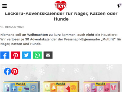 Gewinnspiel: Ein Herz für Tiere Gewinnspiel: Leckerli-Adventskalender gewinnen